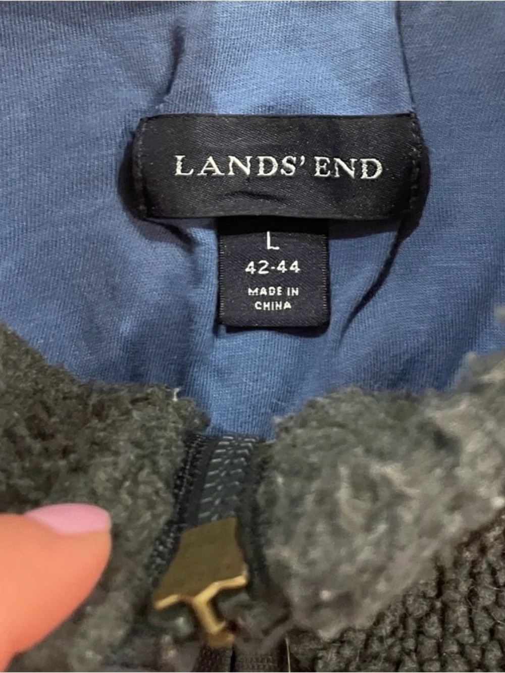 Lands’ End Men’s Sherpa Fleece Jacket Gray Full Zip Zip Pockets Outdoor Cozy L